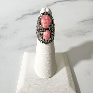 Rhodochrosite Sterling Silver Floral Ring - Size 5